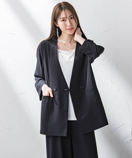 uvカット ジャケット ノーカラージャケット 入学式 卒業式 キレリジャケット「手洗い可能」 レディースの画像