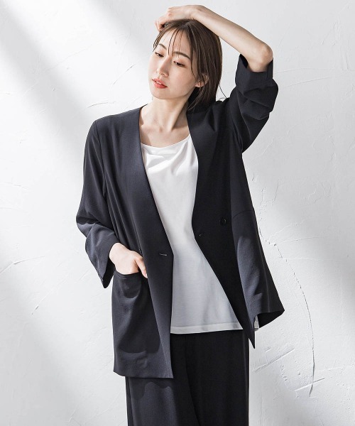 uvカット ジャケット ノーカラージャケット 入学式 卒業式 キレリジャケット「手洗い可能」 レディースの画像