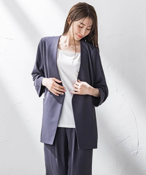 uvカット ジャケット ノーカラージャケット 入学式 卒業式 キレリジャケット「手洗い可能」 レディースの画像