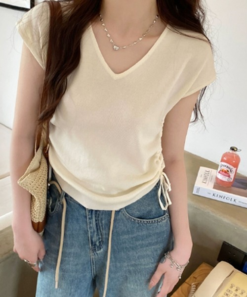 ROOP TOKYO tシャツ サイドギャザーデザイン ニットソー レディース