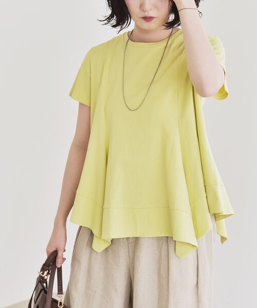 tシャツ quaranciel:「手洗い可能」ハンカチーフヘム フレア クルーネック TEE レディース