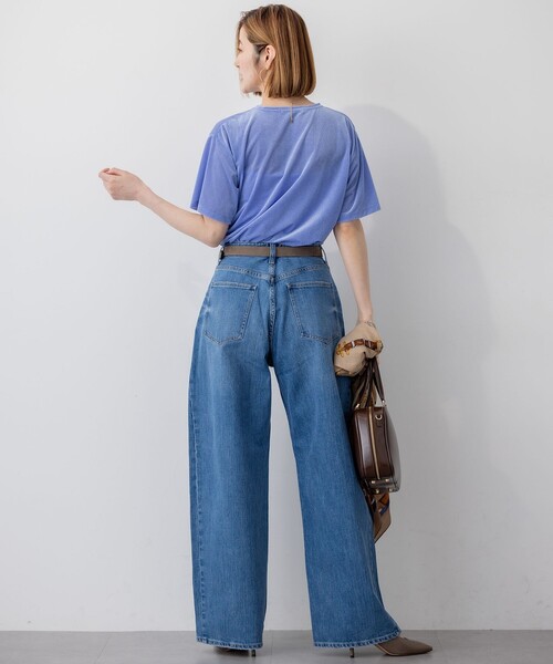 【美品】大きいサイズ44＊２３区DENIM 見上愛さん ワイドデニム 23区」 デニムパンツ 44 ネイビー レディース 見上愛さん着用