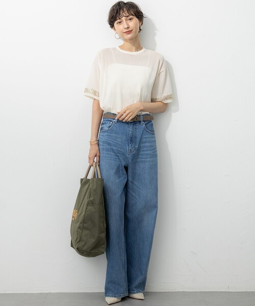 【美品】大きいサイズ44＊２３区DENIM 見上愛さん ワイドデニム 23区 L(ニジュウサンク エル)の【見上愛さん着用/RED CARD TOKYO×23区