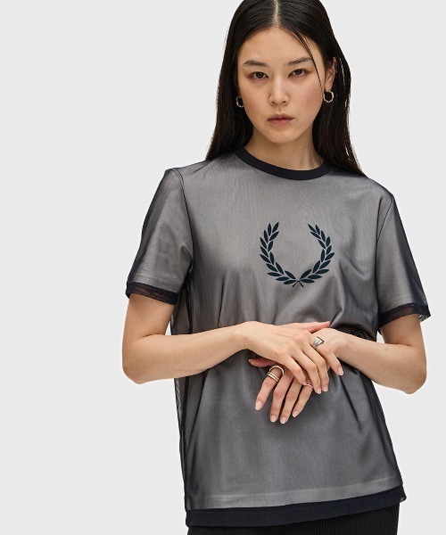 tシャツ Mesh Overlay T-Shirt レディース