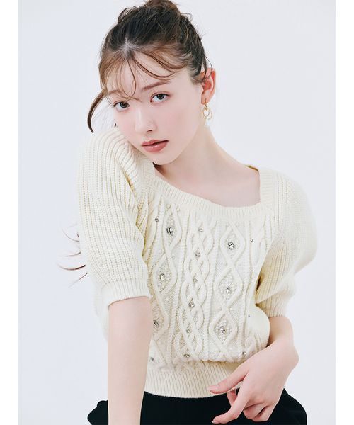 ニット セーター 「L.B CANDY STOCK」シフォンリボンビジューニットトップス レディース