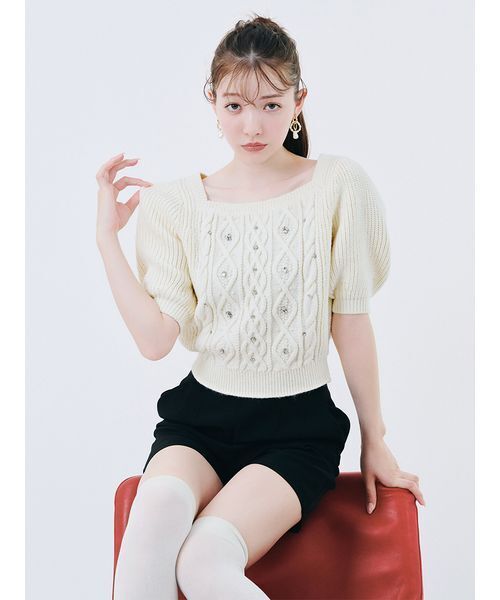 タグ付！リリーブラウン　キャンディーストック　光沢パールニット　アンゴラ　白 LILY BROWN（リリーブラウン）の「[L.B CANDY STOCK] ケーブル