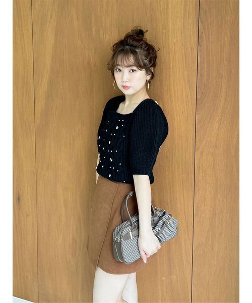 Lily Brown - [L.B CANDY STOCK]ビジューリボンニットトップス新作新品 リリーブラウン LILY BROWN 【WEB限定カラー】[L.B CANDY STOCK