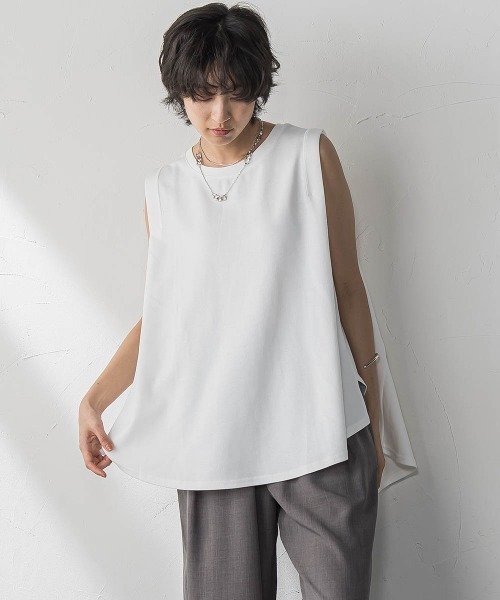 tシャツ パネル切替えノースリーブプルオーバー「手洗い可能」 レディース