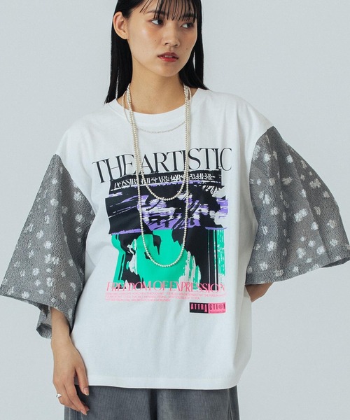 tシャツ (OKIRAKU×ROSEBUD)FLOWER SLEEVE GRAPHIC TOP レディース