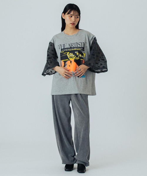OKIRAKU（オキラク） tシャツ (OKIRAKU×ROSEBUD)FLOWER SLEEVE GRAPHIC