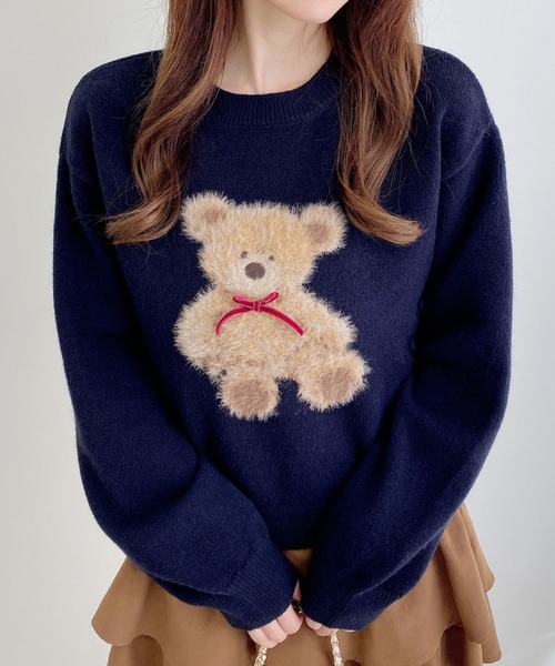 専用【未使用】HYS BEAR編込 プルオーバー ベア ニット セーター INGNI（イング） ニット セーター もちもちフェザーベアニットプル