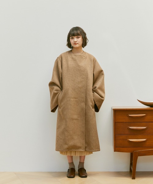 「moi tytto」 ノーカラーコート SMALL ブラウン レディース_画像2