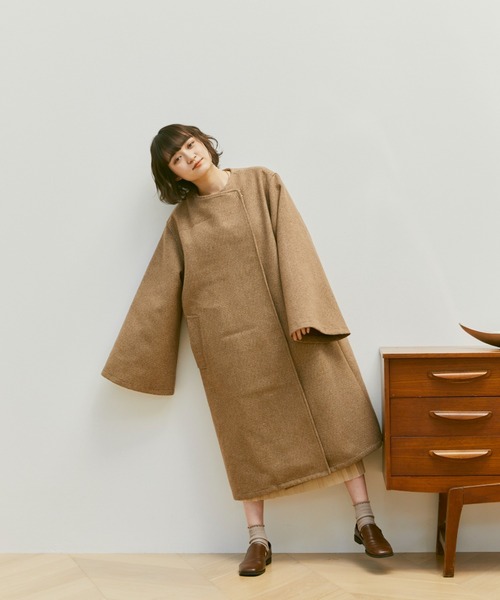 「moi tytto」 ノーカラーコート SMALL ブラウン レディース_画像5