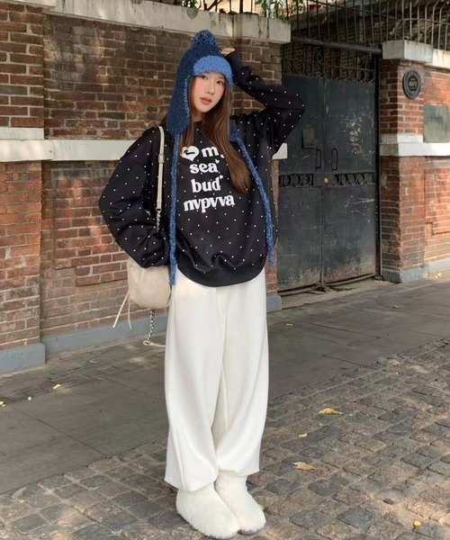 ViViDAY トレーナー スウェット ドット柄フロントプリントトレーナー