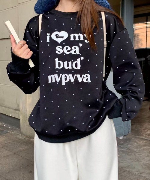 ViViDAY トレーナー スウェット ドット柄フロントプリントトレーナー