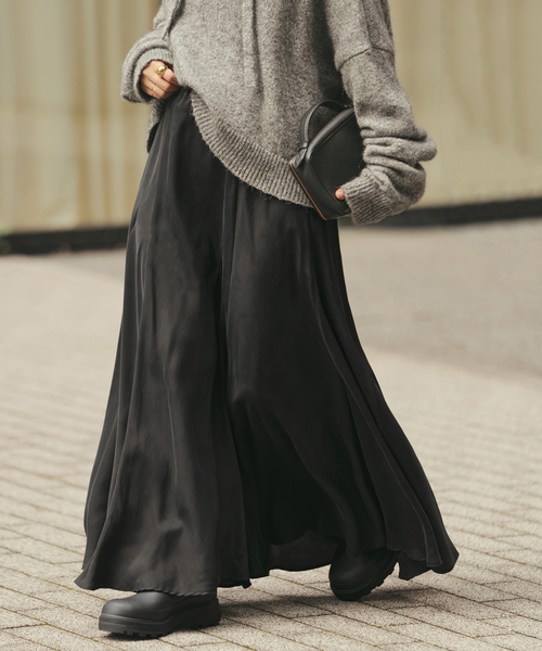 plage Washable Fibril フレア スカート ブラックA 34 plage（プラージュ） スカート 「追加」Washable Fibril フレア