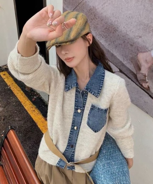 【美品】サカイ・長袖カーディガン・カットワーク・異素材ドッキング・レース切替・1 サカイ レース ドッキング 異素材 レースアップ カーディガン サイドレース