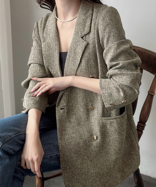 「Meiru」 テーラードジャケット SMALL ダークベージュ レディース_画像6