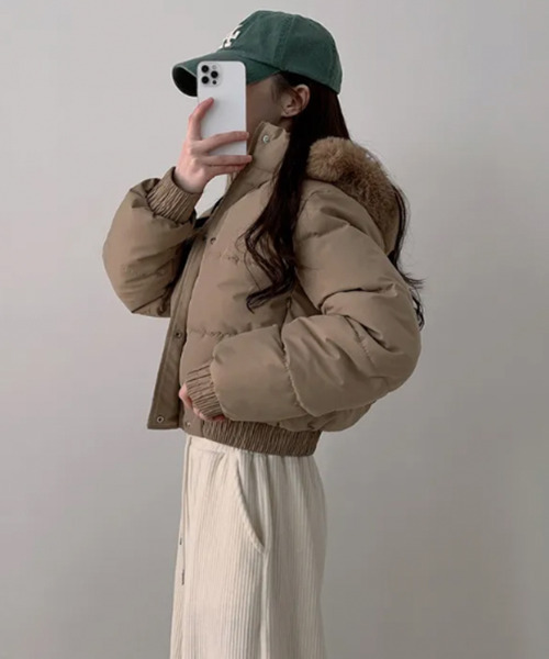 ダウンコート ダウンジャケット 「裏起毛」ファー付 ショート丈