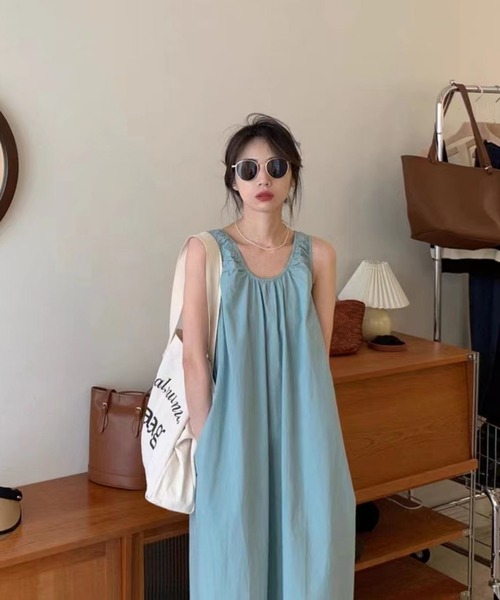 「MAISON BREEZE」 ノースリーブワンピース FREE ネイビー レディース_画像9