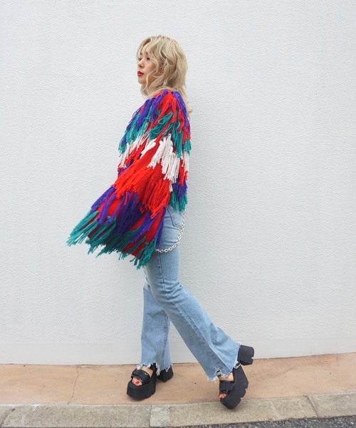 「FIG&VIPER」 ニットカーディガン FREE レッド レディース_画像2