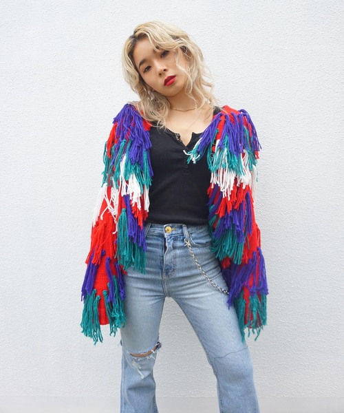 「FIG&VIPER」 ニットカーディガン FREE レッド レディース_画像7