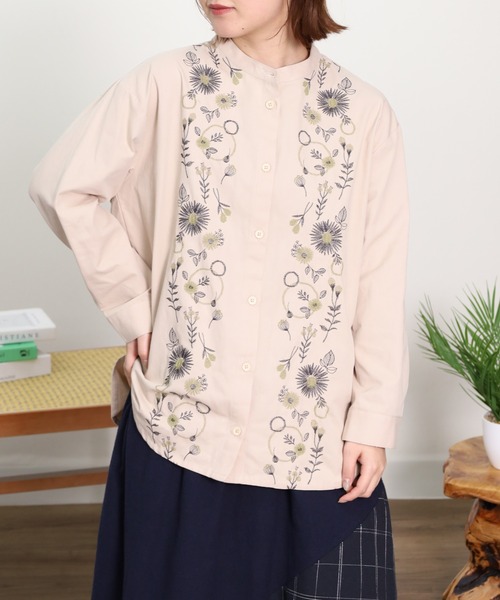 Emago（イマゴ） ブラウス シャツ 花パーツ刺繍シャツ レディース 