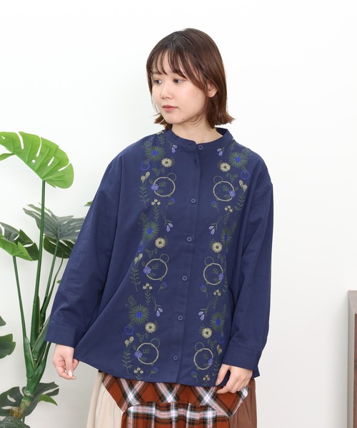 Emago（イマゴ） ブラウス シャツ 花パーツ刺繍シャツ レディース