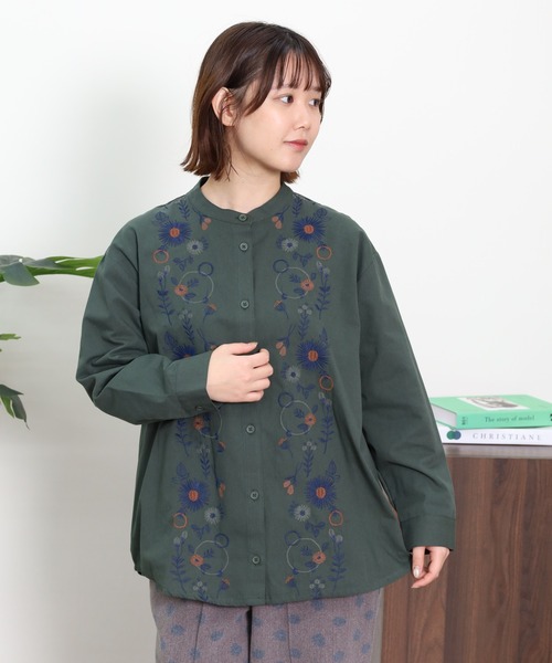 Emago（イマゴ） ブラウス シャツ 花パーツ刺繍シャツ レディース 