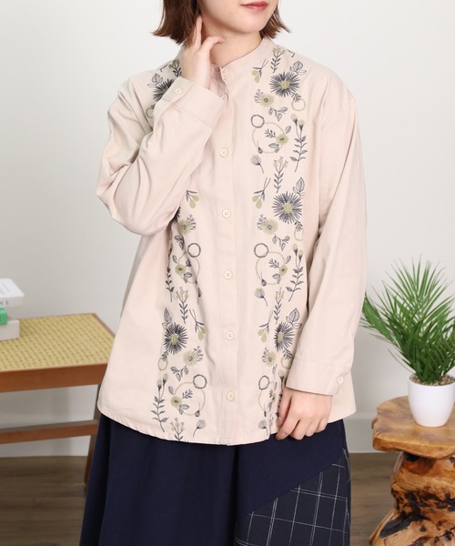 Emago（イマゴ） ブラウス シャツ 花パーツ刺繍シャツ レディース 