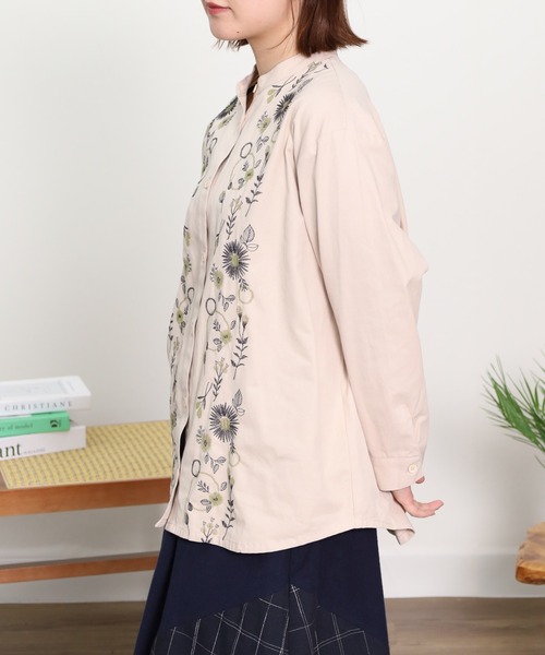 Emago（イマゴ） ブラウス シャツ 花パーツ刺繍シャツ レディース 