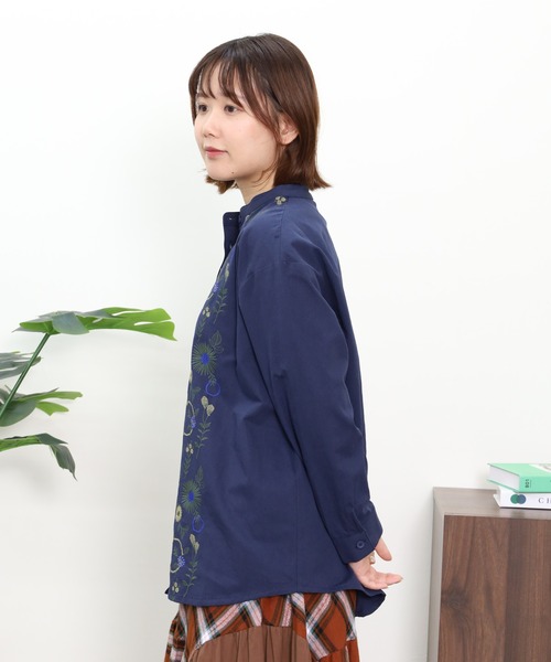 Emago（イマゴ） ブラウス シャツ 花パーツ刺繍シャツ レディース 