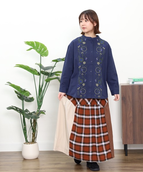Emago（イマゴ） ブラウス シャツ 花パーツ刺繍シャツ レディース 