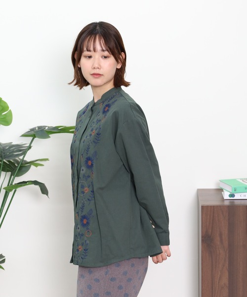 Emago（イマゴ） ブラウス シャツ 花パーツ刺繍シャツ レディース 
