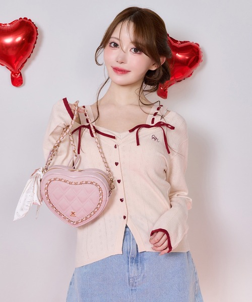 after one ピンク ビスチェ×カーディガンアンサンブル ハートコレクション another Collection 「Heart アンサンブル CLAUP NICE トップス