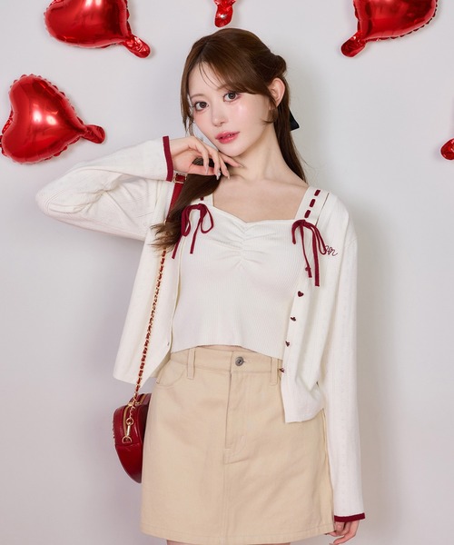 ハートコレクション ビスチェ×カーディガンアンサンブル ピンク one after another NICE CLAUP アンサンブル 「Heart Collection