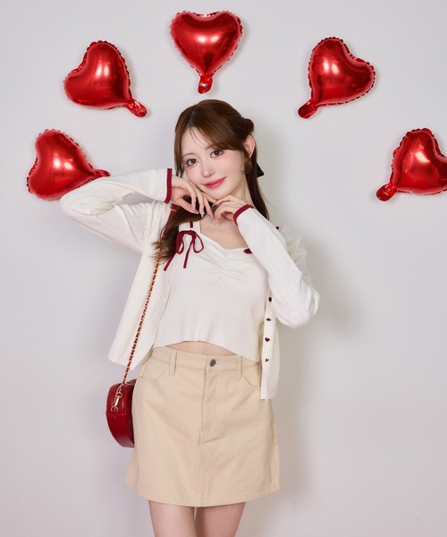 ハートコレクション ビスチェ×カーディガンアンサンブル ピンク one after another NICE CLAUP アンサンブル 「Heart Collection