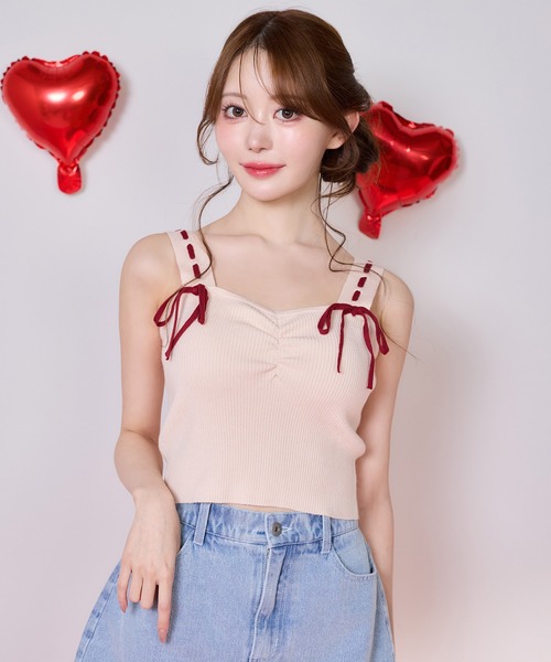 ハートコレクション ビスチェ×カーディガンアンサンブル ピンク one after another NICE CLAUP アンサンブル 「Heart Collection
