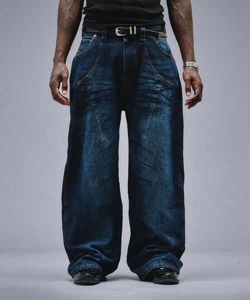 ANDER HUNK ジーンズ 13oz Whiskers Design Wide Denim Pants /13