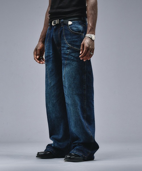 ANDER HUNK ジーンズ 13oz Whiskers Design Wide Denim Pants /13