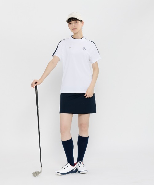 新品ブラック＆ホワイト モックネック半袖ゴルフシャツ　Lレディースゴルフウェア le coq sportif GOLF（ルコックスポルティフ ゴルフ） tシャツ モック