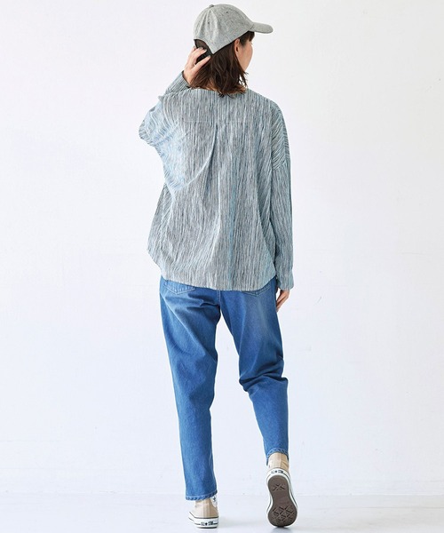 「Sunny clouds」 長袖シャツ LARGE ホワイト×ネイビー レディース_画像2