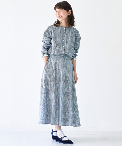 「Sunny clouds」 長袖シャツ LARGE ホワイト×ネイビー レディース_画像4