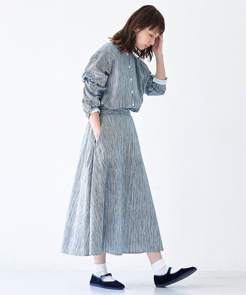 「Sunny clouds」 長袖シャツ LARGE ホワイト×ネイビー レディース_画像5