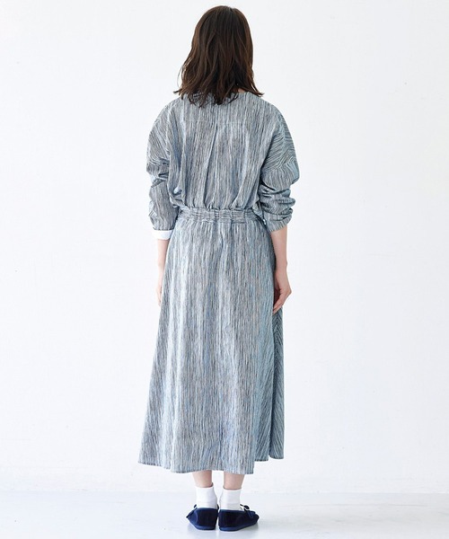 「Sunny clouds」 長袖シャツ LARGE ホワイト×ネイビー レディース_画像6