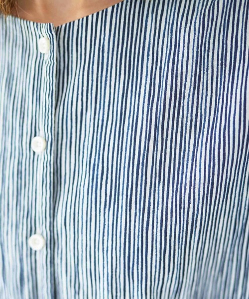 「Sunny clouds」 長袖シャツ LARGE ホワイト×ネイビー レディース_画像7