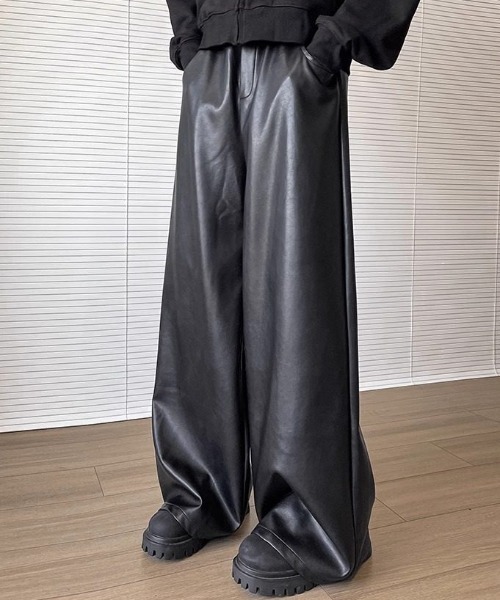 ワイドパンツ パンツ Midnight Spill ワイドレザーパンツ メンズ ワイドパンツ パンツ Midnight Spill ワイドレザーパンツ メンズ