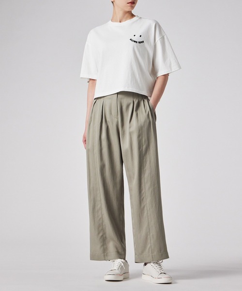 【HAPPY】半袖トップス ライトグレー tシャツ 3 PS Paul Smith tシャツ 半袖 ウィメンズ ”Happy” クロップド 半袖T