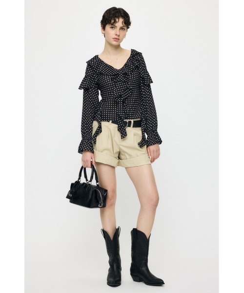 MOUSSY新作☆ SHEER FLOWER RUFFLE ブラウス☆ブラック MOUSSY（マウジー）の「SHEER FLOWER RUFFLE ブラウス（シャツ