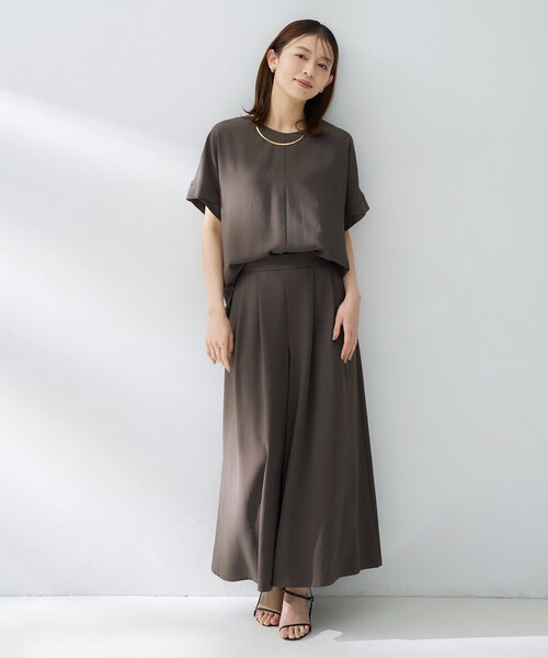 アンタイトル　ベージュブラウン 　ガウチョパンツ ワイドレッグ UNTITLED（アンタイトル） uvカット パンツ 「接触冷感/はっ水